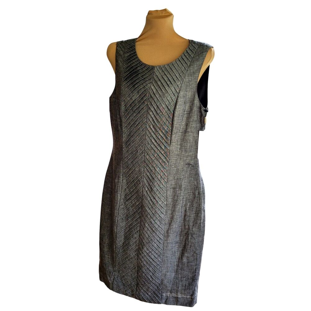 NWT Calvin Klein Women's Black Gray Pleated Front Fitted Sheath Dress - Size 4